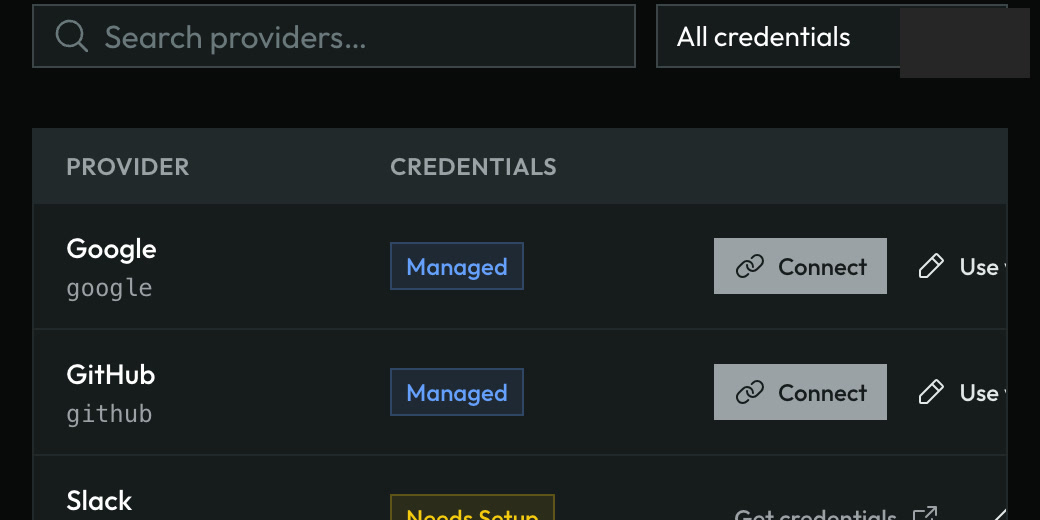 The GitHub provider row with the Connect button